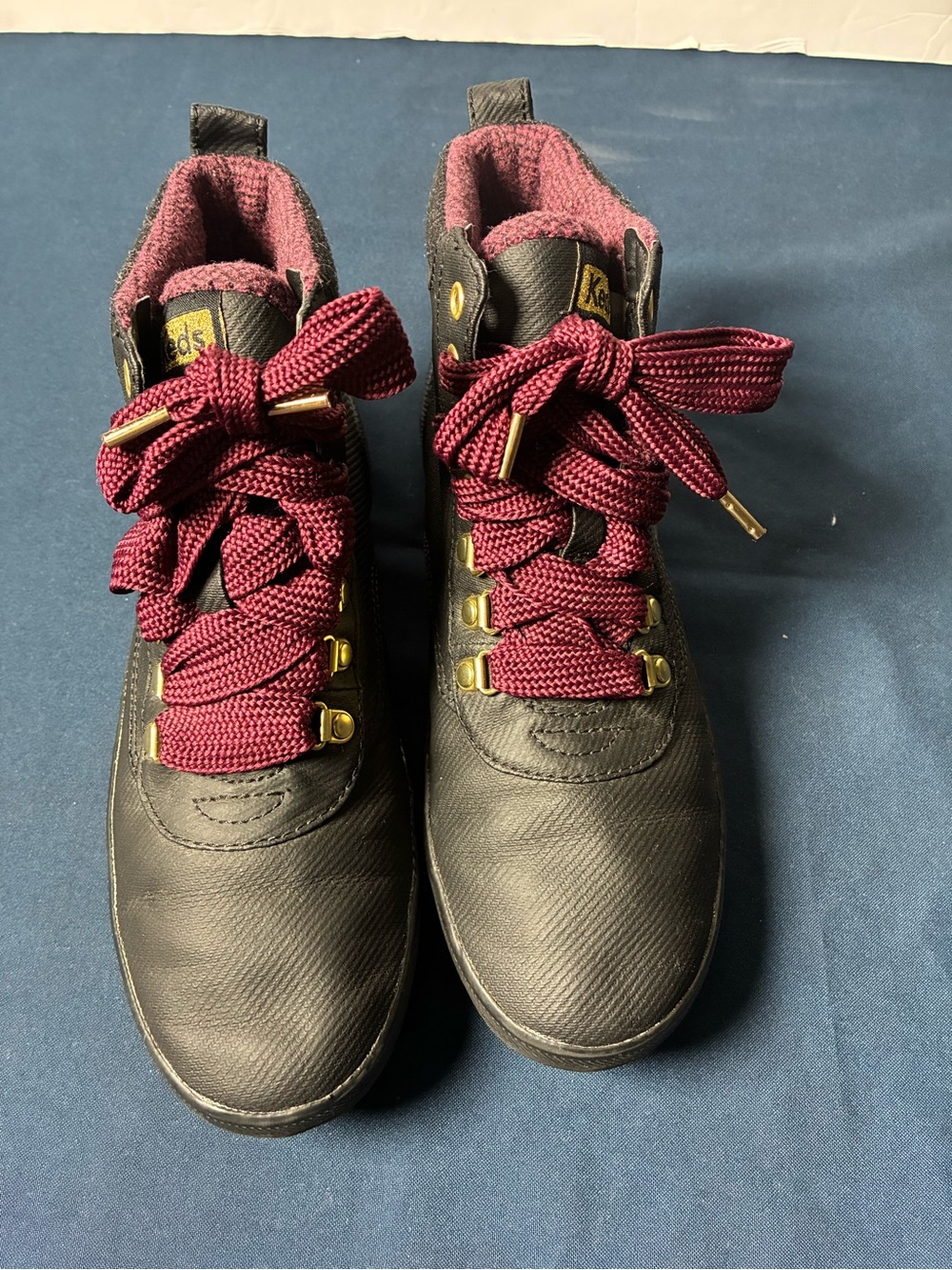 Keds Black Lace-Up Ankle Boots with Burgundy Laces